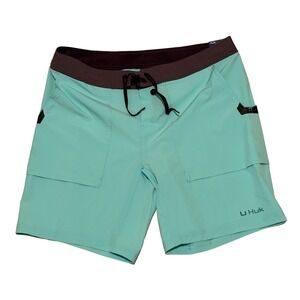 Huk East Point Boardshort Mens 38 Teal 9 Inseam Fishing Shorts NEW